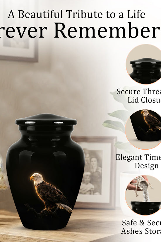Bald Eagle Cremation Urn - Personalized Black Urns For Human Ashes
