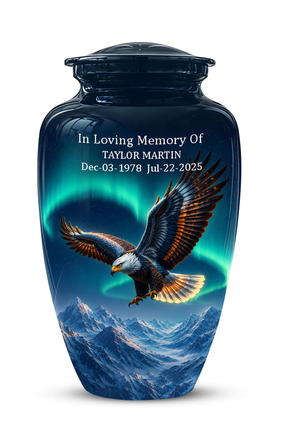 Majestic Eagle Blue Cremation Urn - Personalized Northern Lights Urns