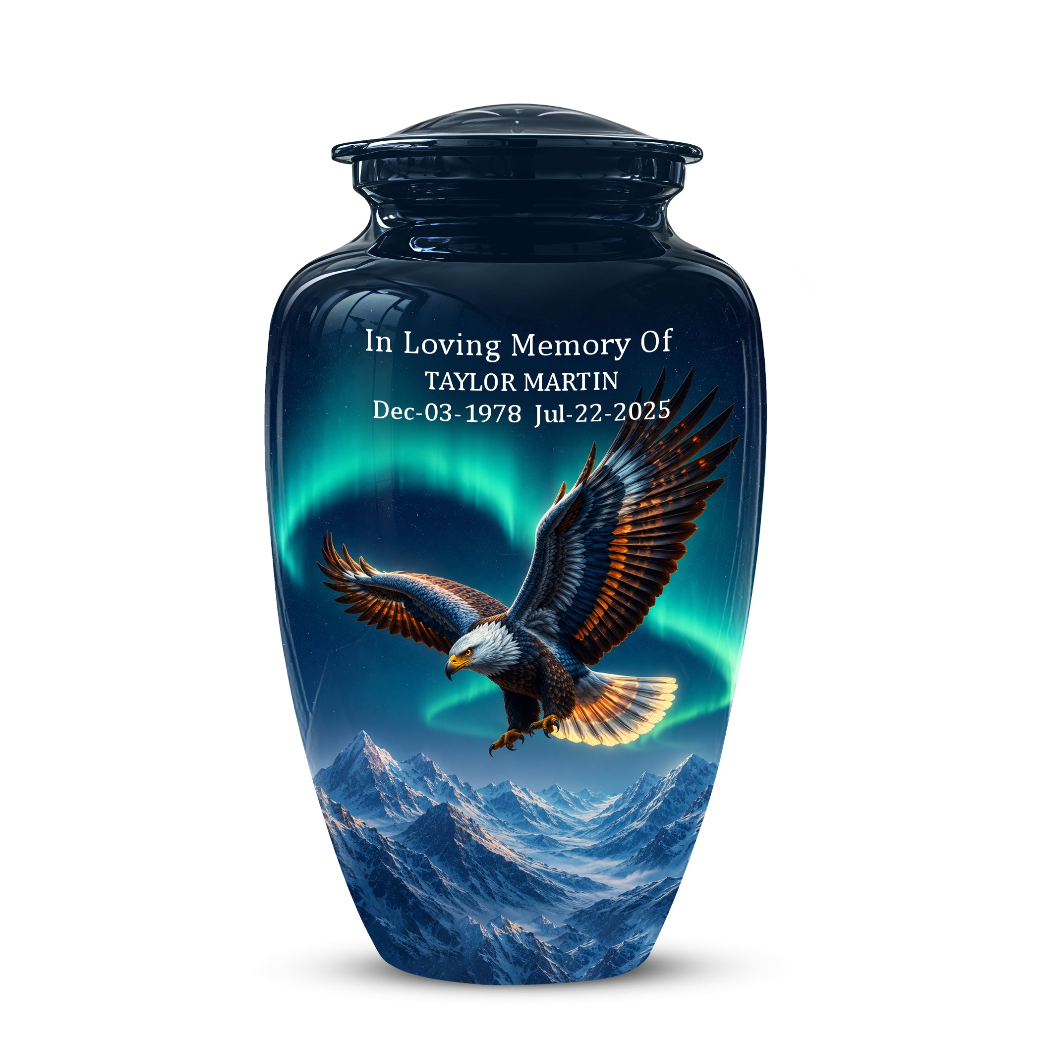 Majestic Eagle Blue Cremation Urn - Personalized Northern Lights Urns