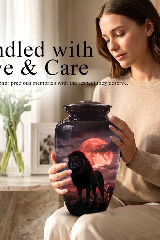 Lion Themed Cremation Urns - Blood Moon Scenic Urns For Loved Ones