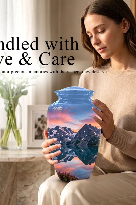 Mountain Lake Burial Urns - Sunset Scenic Cremation Urns For Nature Lovers