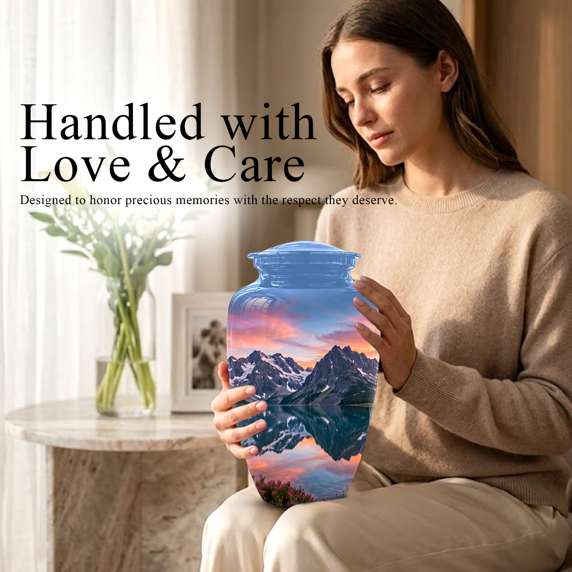 Mountain Lake Burial Urns - Sunset Scenic Cremation Urns For Nature Lovers