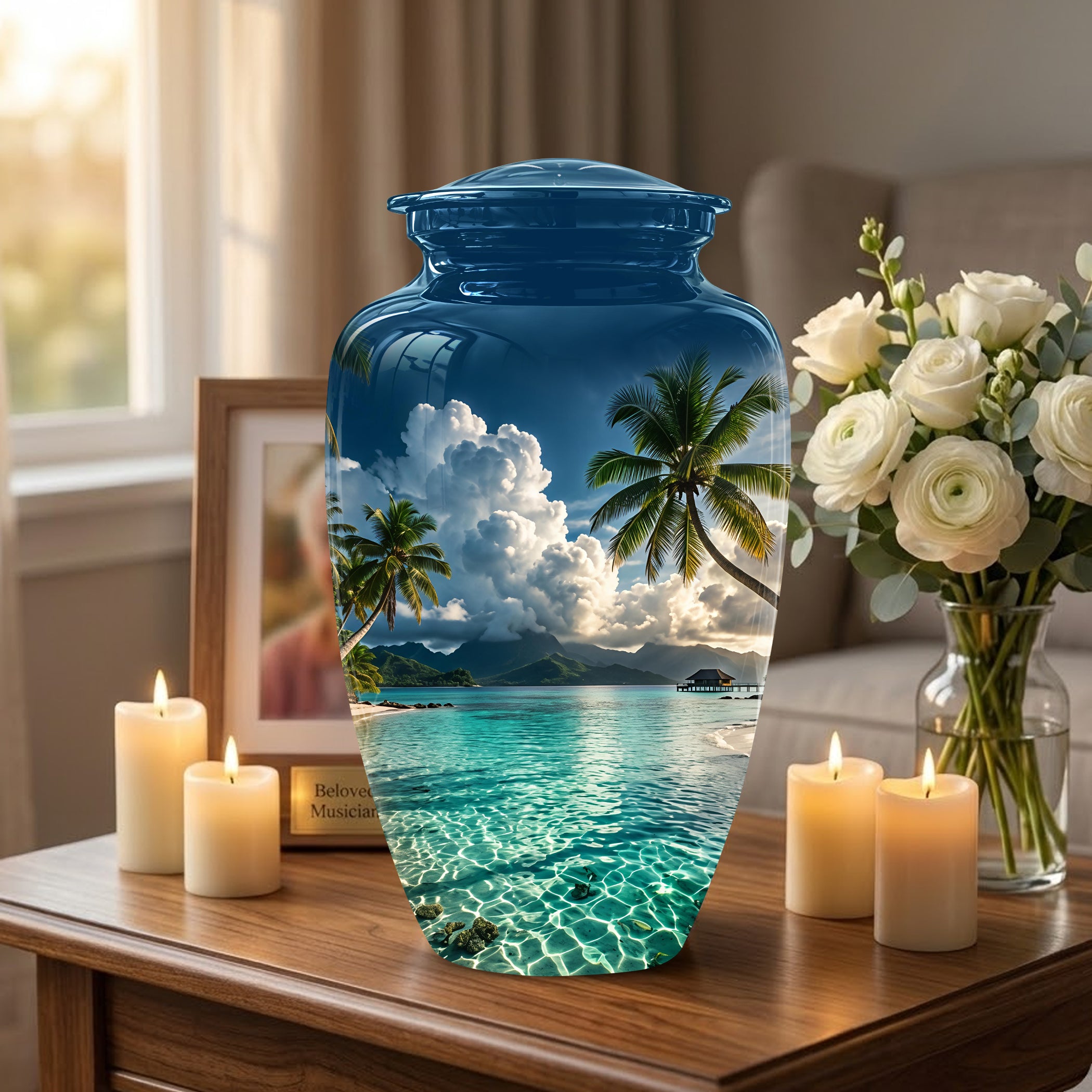 Tropical Beach Cremation Urn - Custom Memorial Urns For Women Ashes