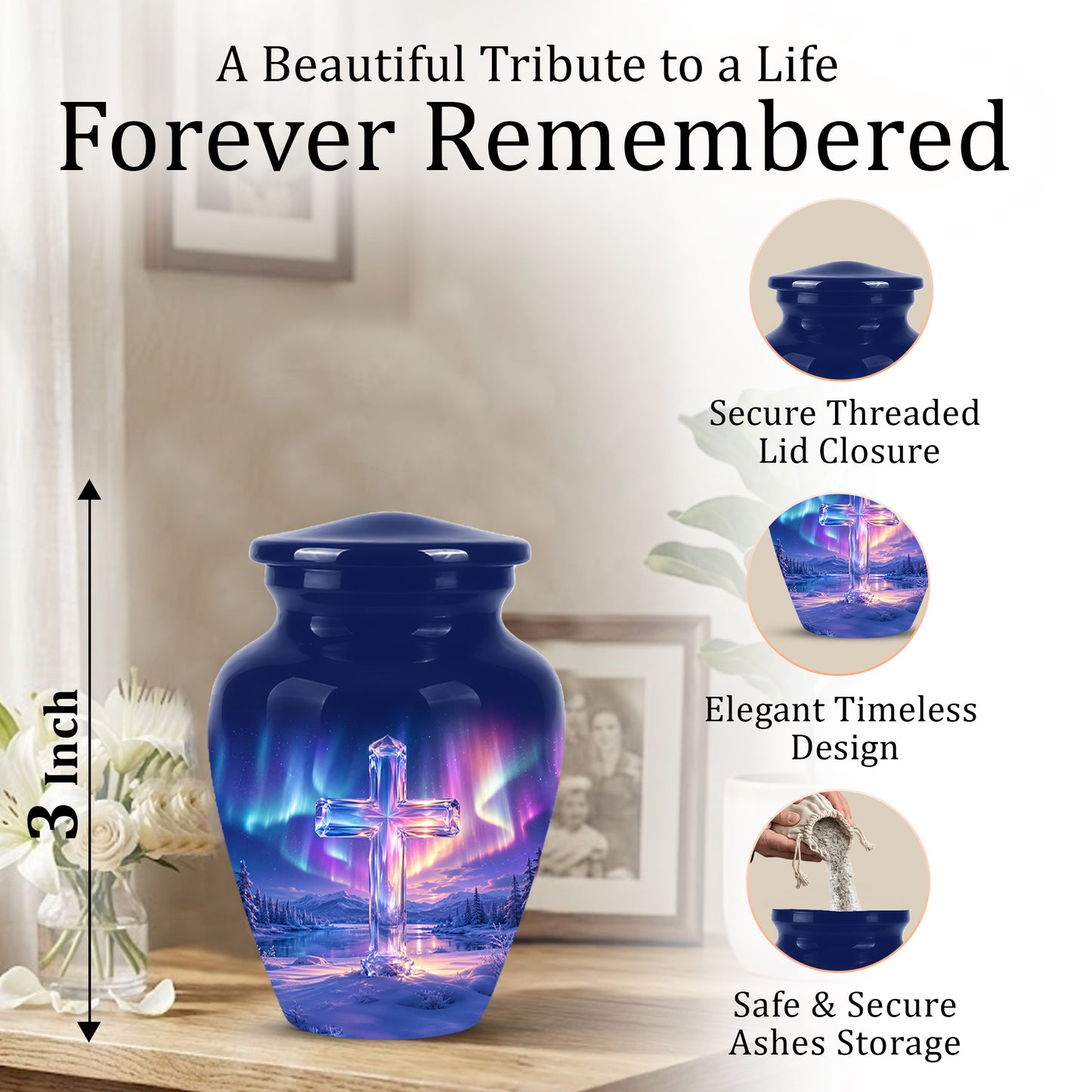 Celestial Cross Cremation Urn for Ashes – Peaceful Tribute Memorial Urn