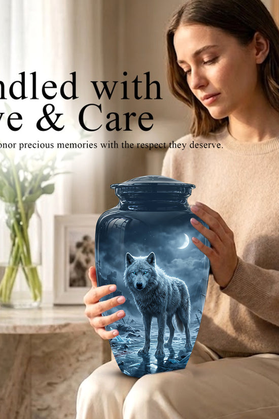 Moonlight White Wolf Urn for Human Ashes - Urns For Men & Women Ashes