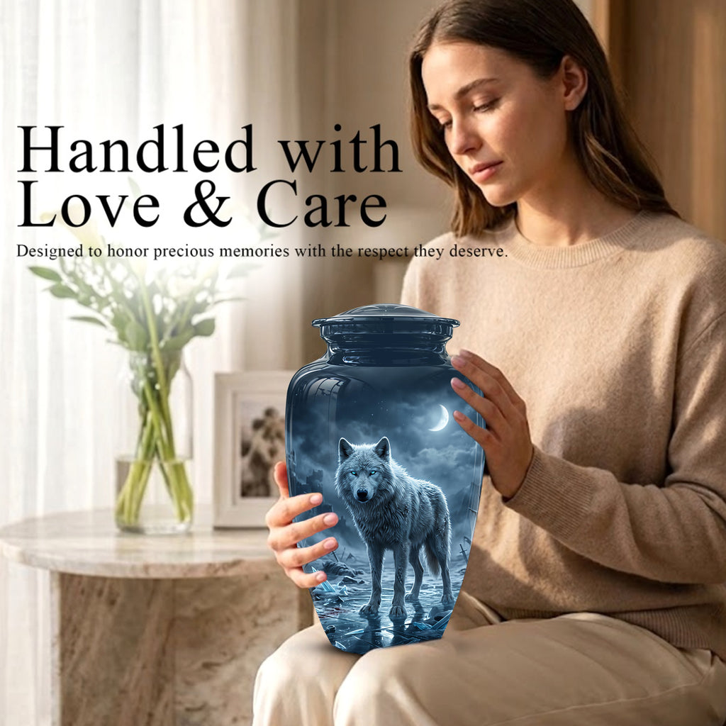 Moonlight White Wolf Urn for Human Ashes - Urns For Men & Women Ashes