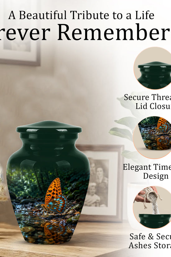 Orange Butterfly Memorial Urn - Personalized Memorial Urns For Ashes