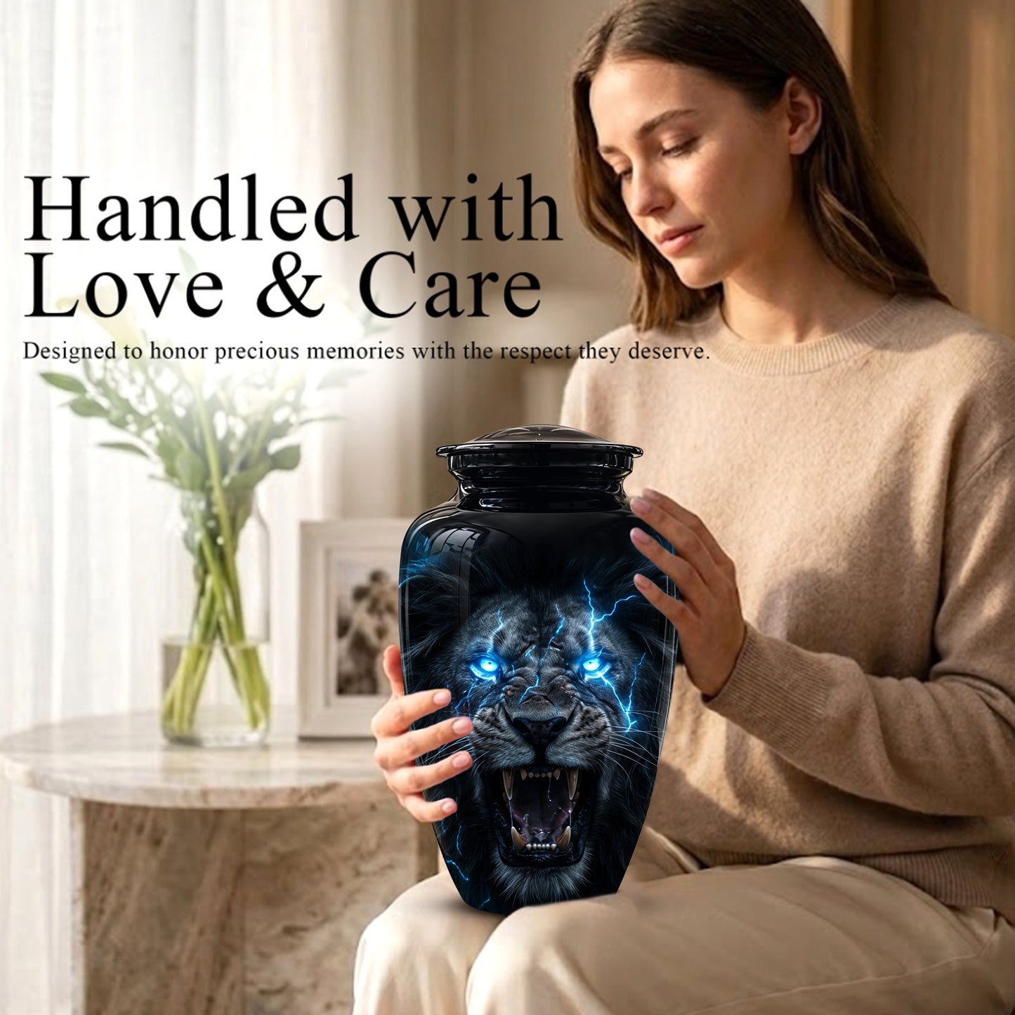 Black Lion Memorial Urns - Custom Handmade Burial Urns For Human Ashes