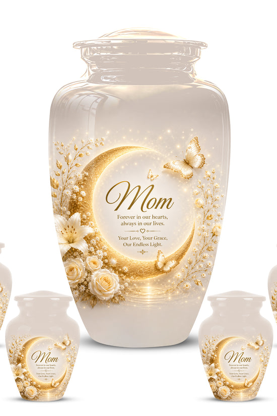 Floral Memorial Urn for Mom – White Aluminium Cremation Urn for Ashes