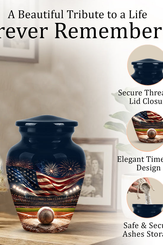 Patriotic Baseball Cremation Urn - Personalized Memorial Urns For Athletes
