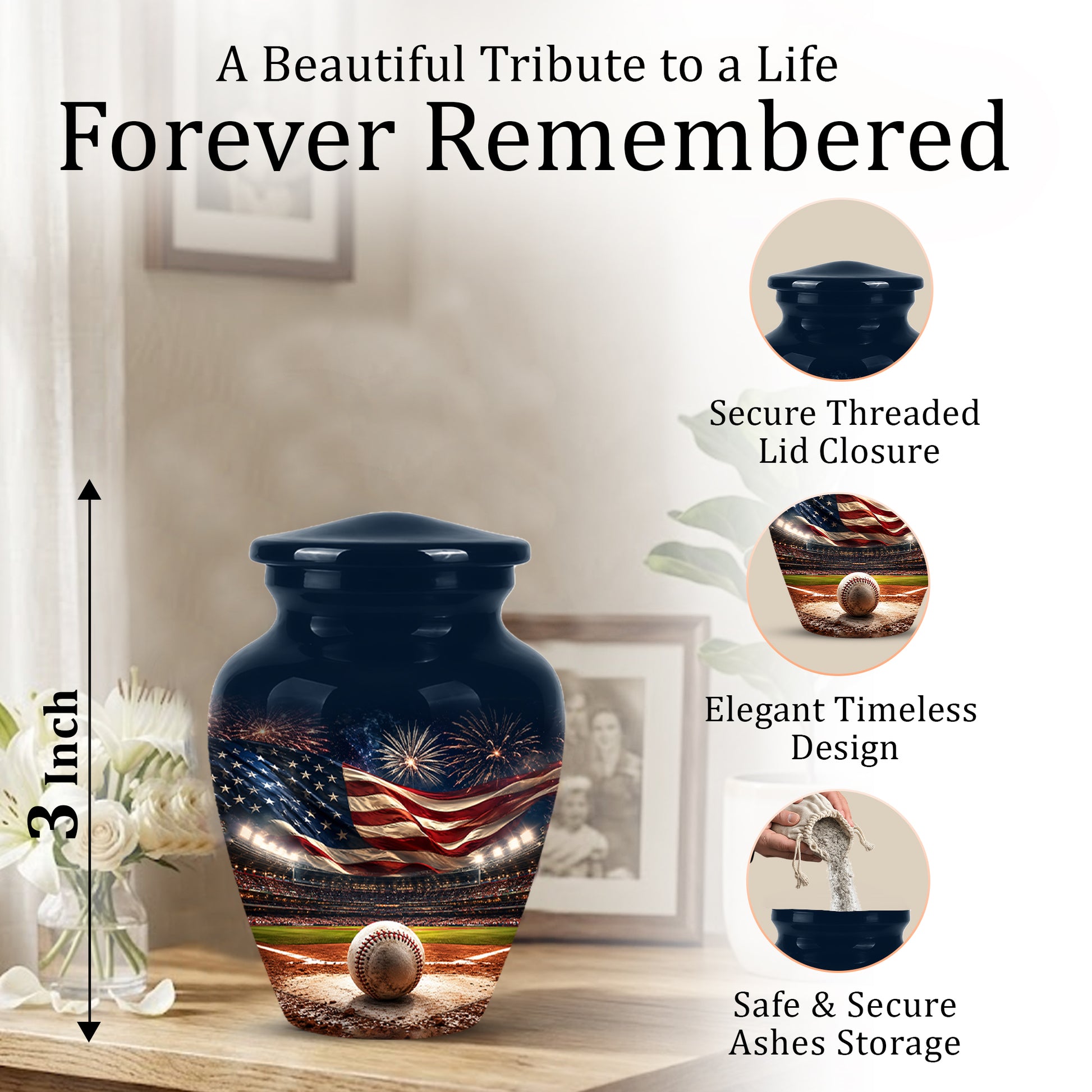 Patriotic Baseball Cremation Urn - Personalized Memorial Urns For Athletes