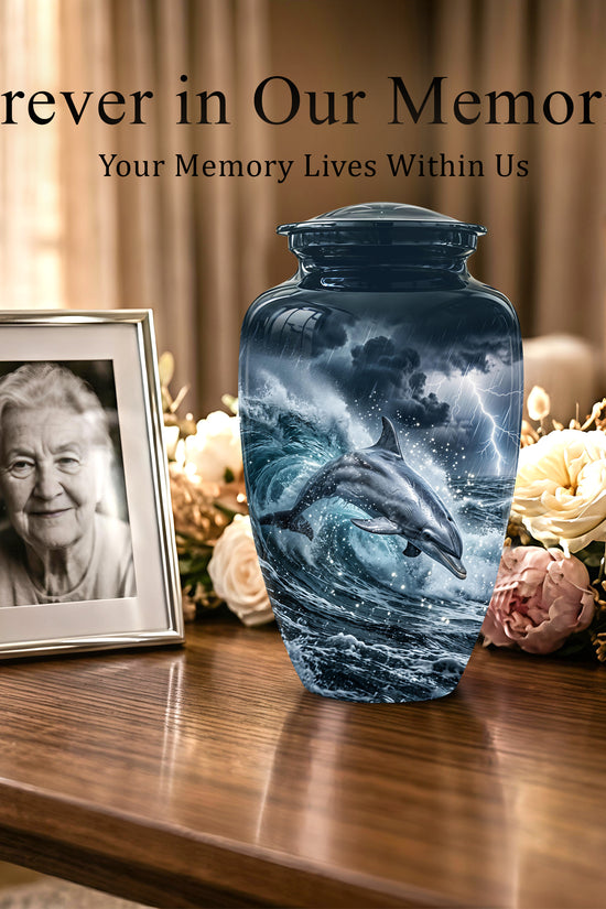 Black Dolphin In Storm Rain - Personalized Funeral Urns For Warriors