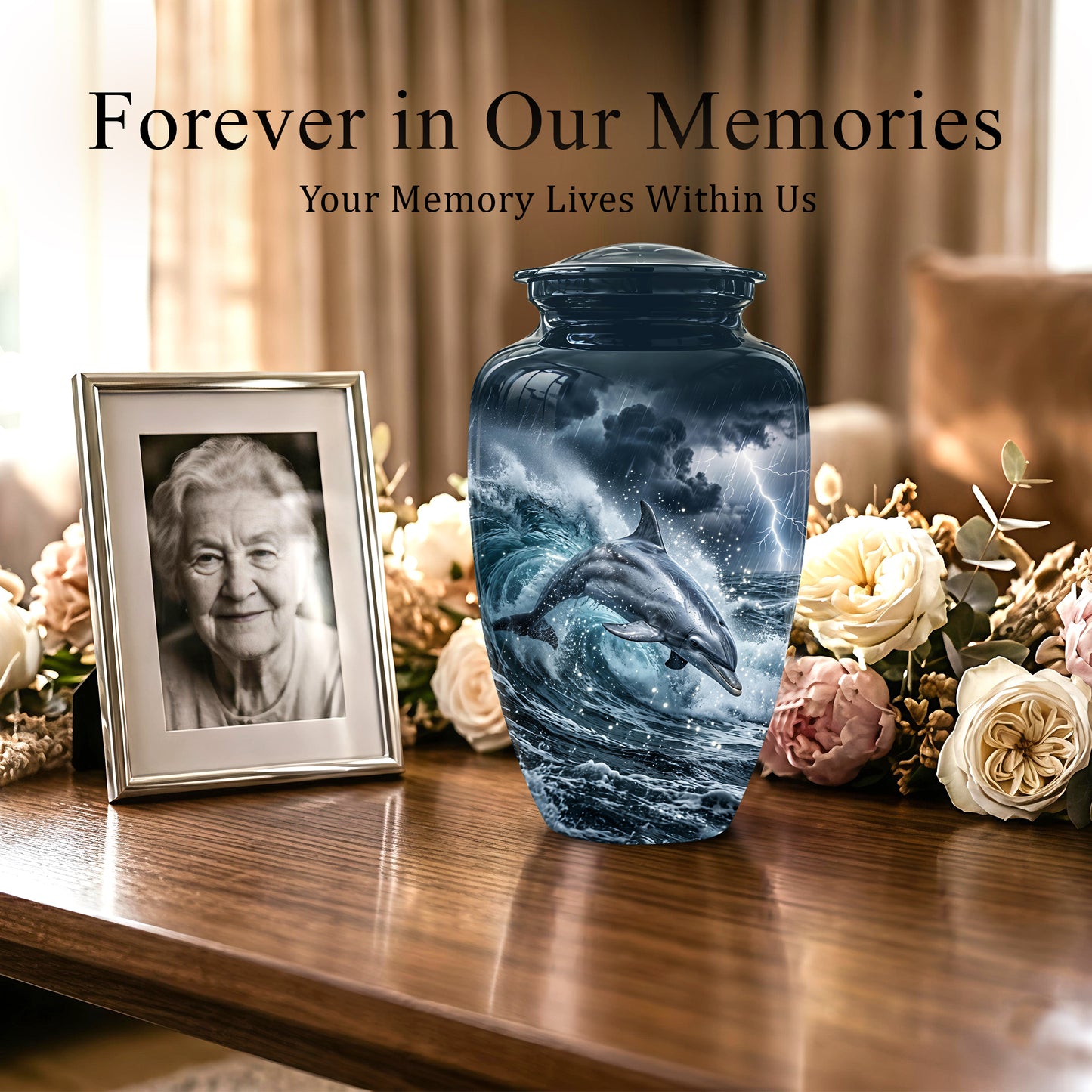 Black Dolphin In Storm Rain - Personalized Funeral Urns For Warriors