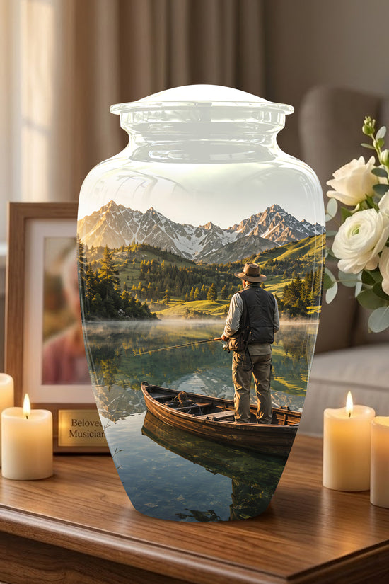 Fishing Cremation Urn - Artistic Landscape Fishing Urns For Dad Ashes
