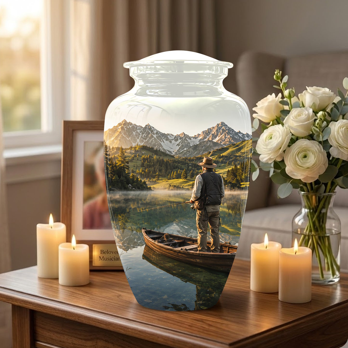 Fishing Cremation Urn - Artistic Landscape Fishing Urns For Dad Ashes
