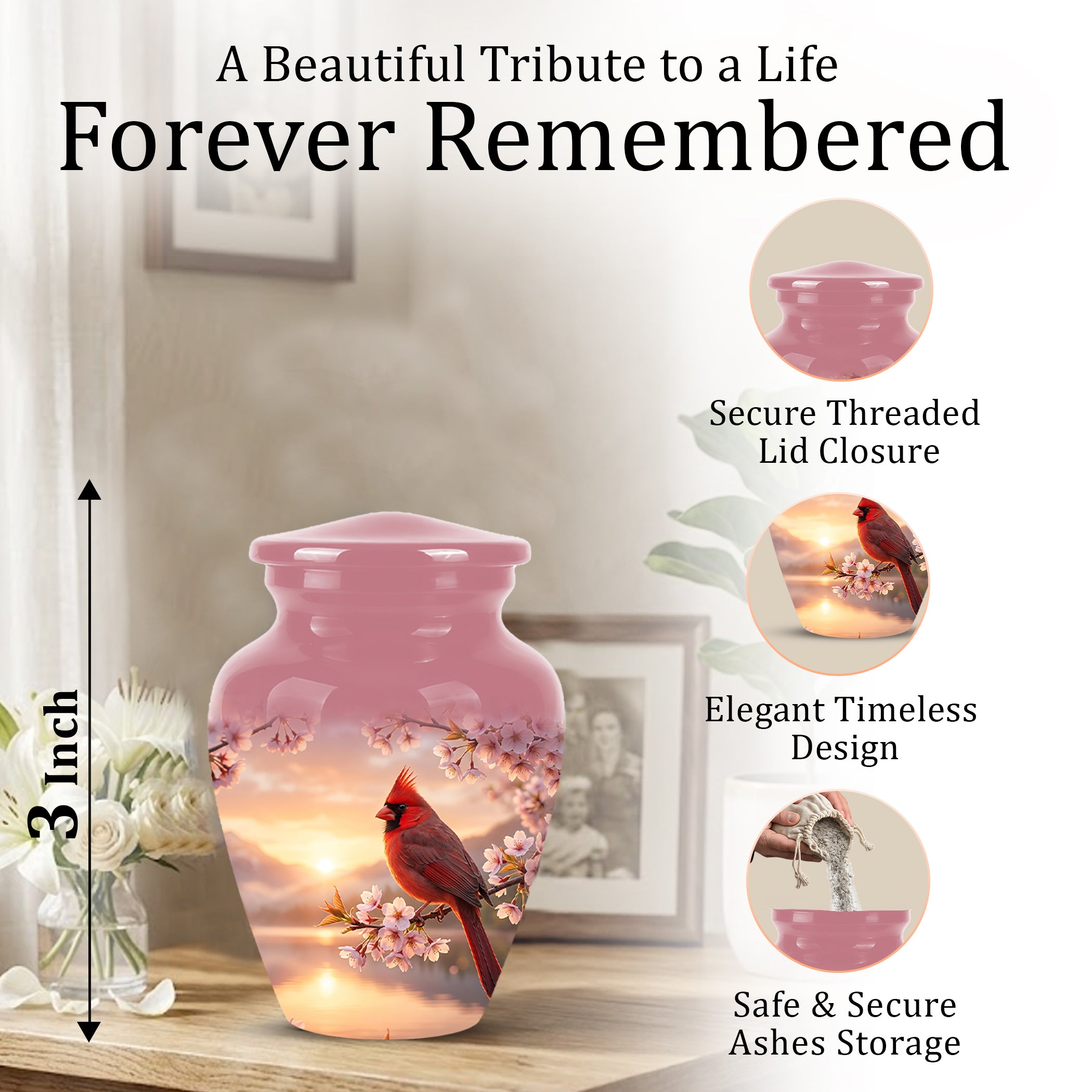 Cardinal Bird Themed Urn - Beautiful Memorial Urns For Spiritual Ashes