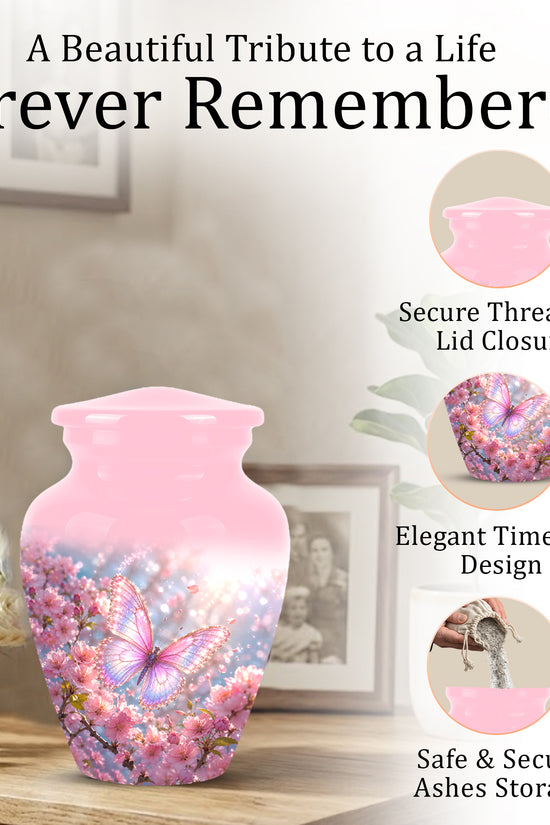 Personalized Pink Butterfly Memorial Urn - Handmade Urns For Mom Ashes