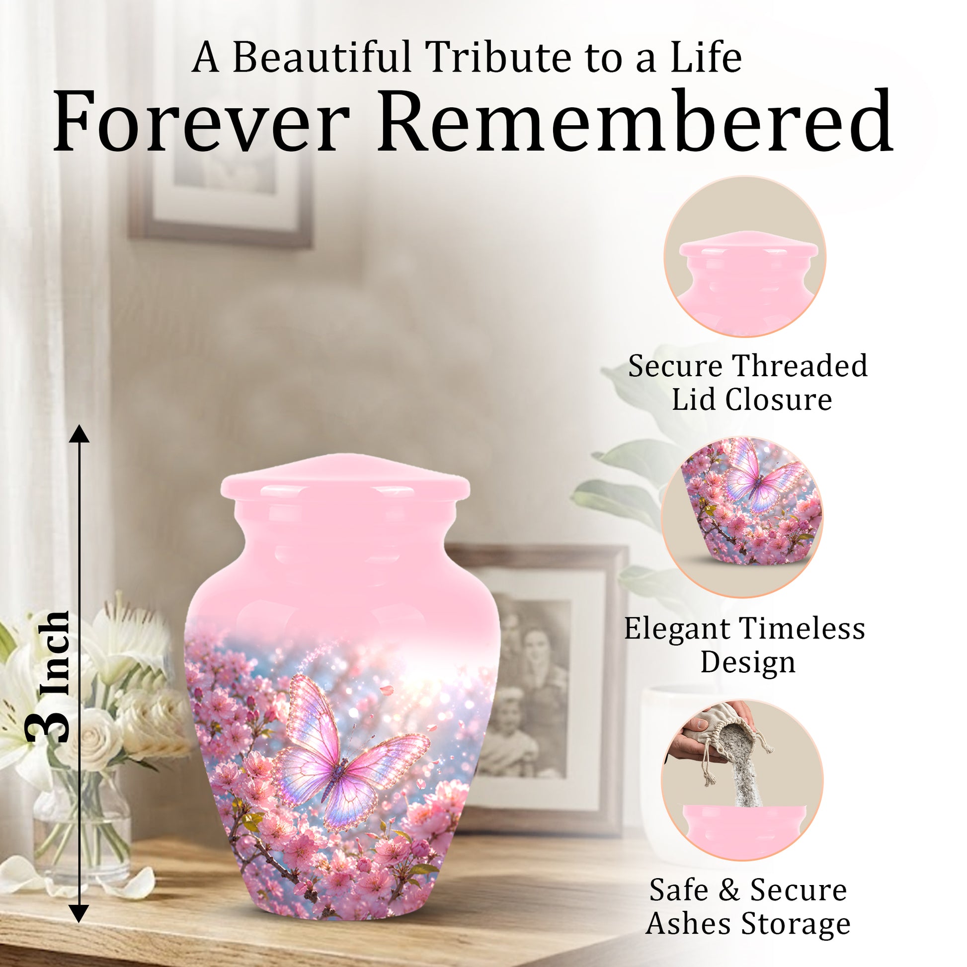 Personalized Pink Butterfly Memorial Urn - Handmade Urns For Mom Ashes