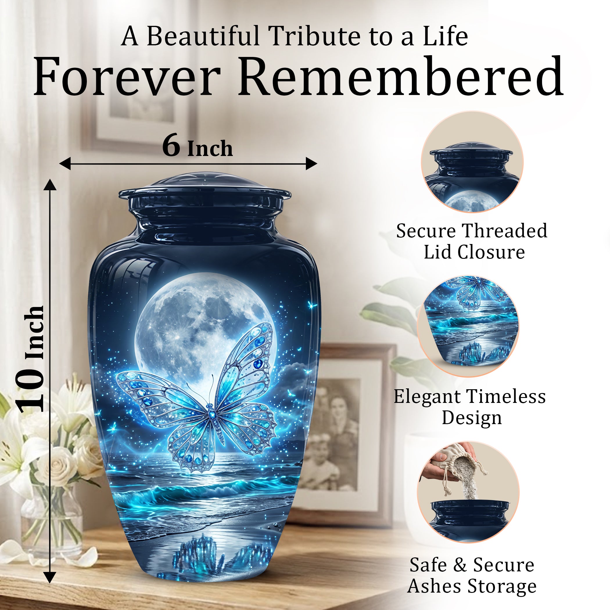 Beautiful Butterfly Burial Urn - Custom Memorial Urns For Women Ashes