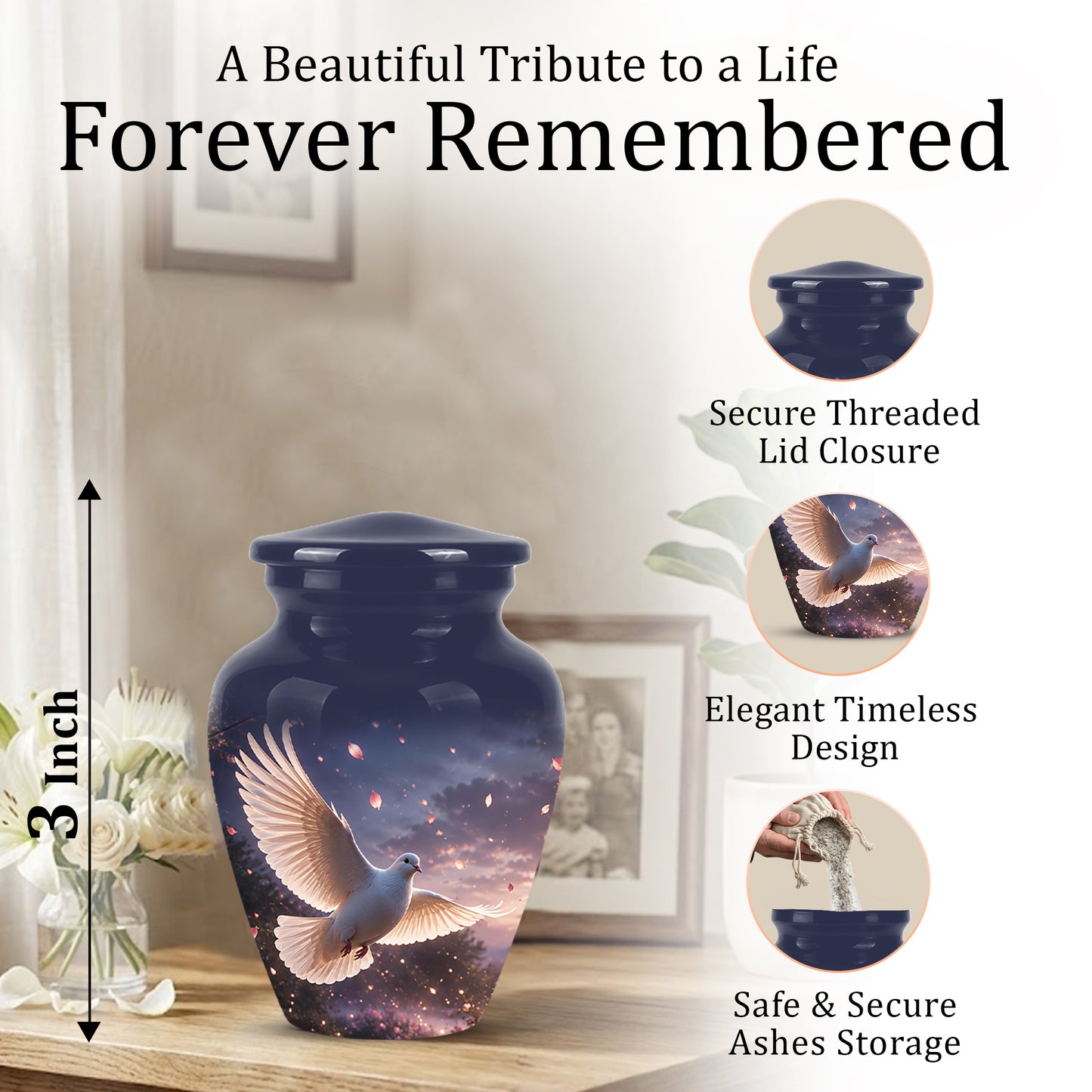 Flying White Dove Cremation Urn - Classic Memorial Urns For Adult Ashes