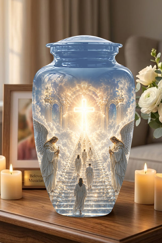 Heaven’s Gate Cross Cremation Urn – Angel Memorial Urn For Human Ashes