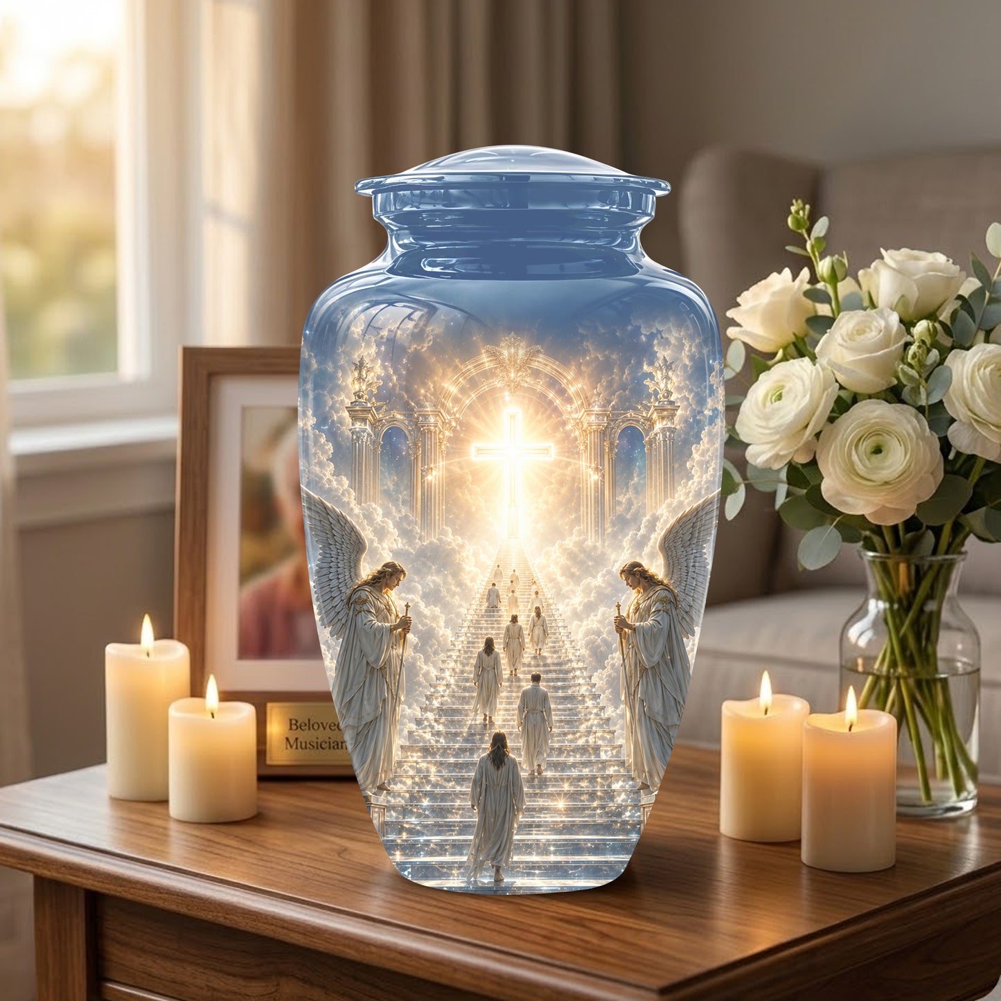 Heaven’s Gate Cross Cremation Urn – Angel Memorial Urn For Human Ashes