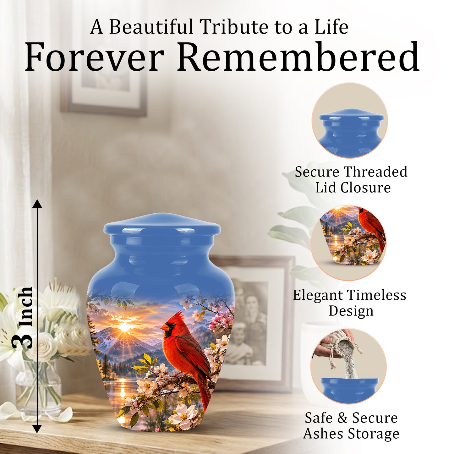 Red Cardinal Bird Cremation Urns - Beautiful Memorial Urns For Ashes