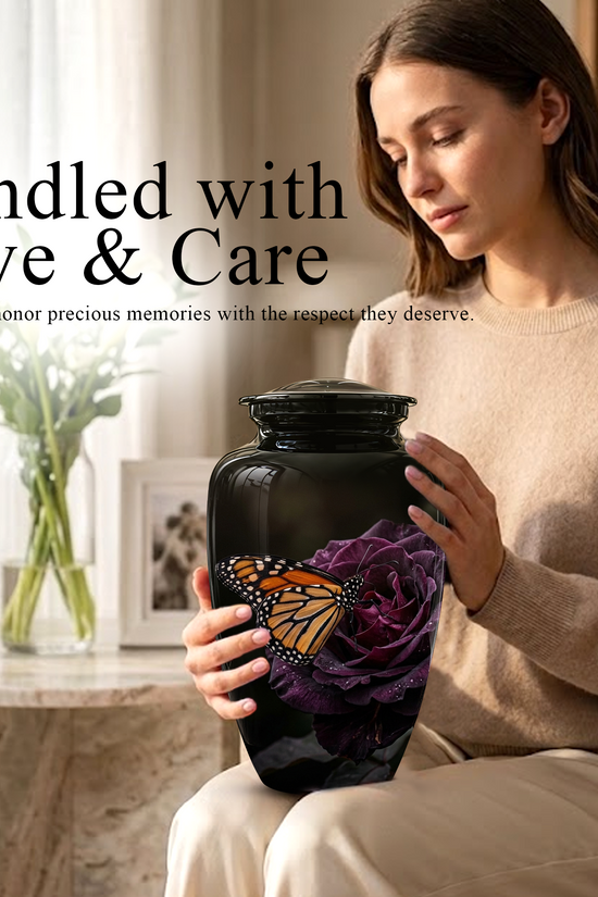 Yellow Butterfly On Purple Flower - Beautiful Burial Urns For Mom Ashes