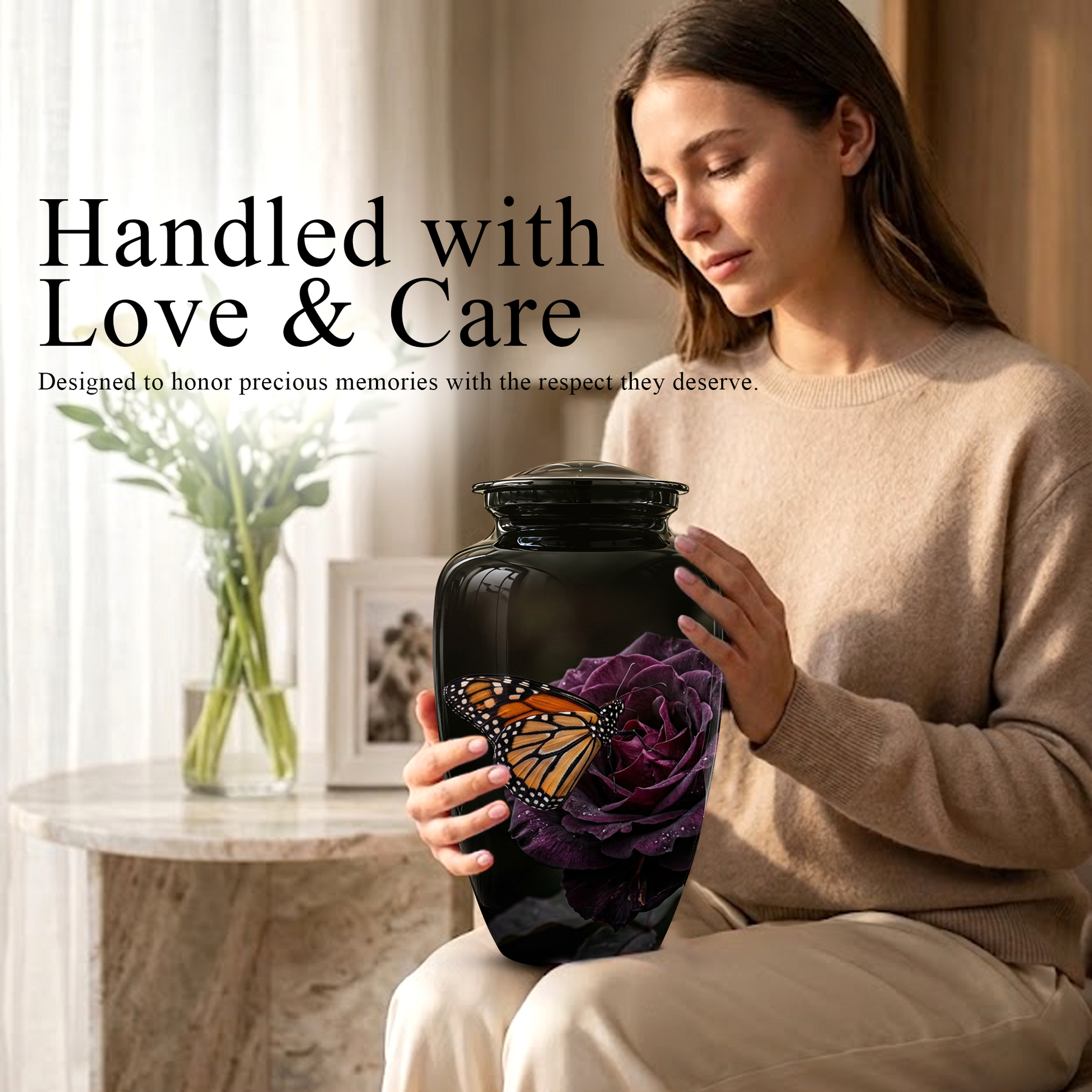 Yellow Butterfly On Purple Flower - Beautiful Burial Urns For Mom Ashes