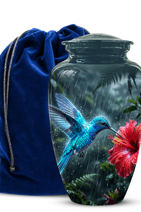 Blue Hummingbird With Red Flower - Personalized Memorial Urns For Ashes
