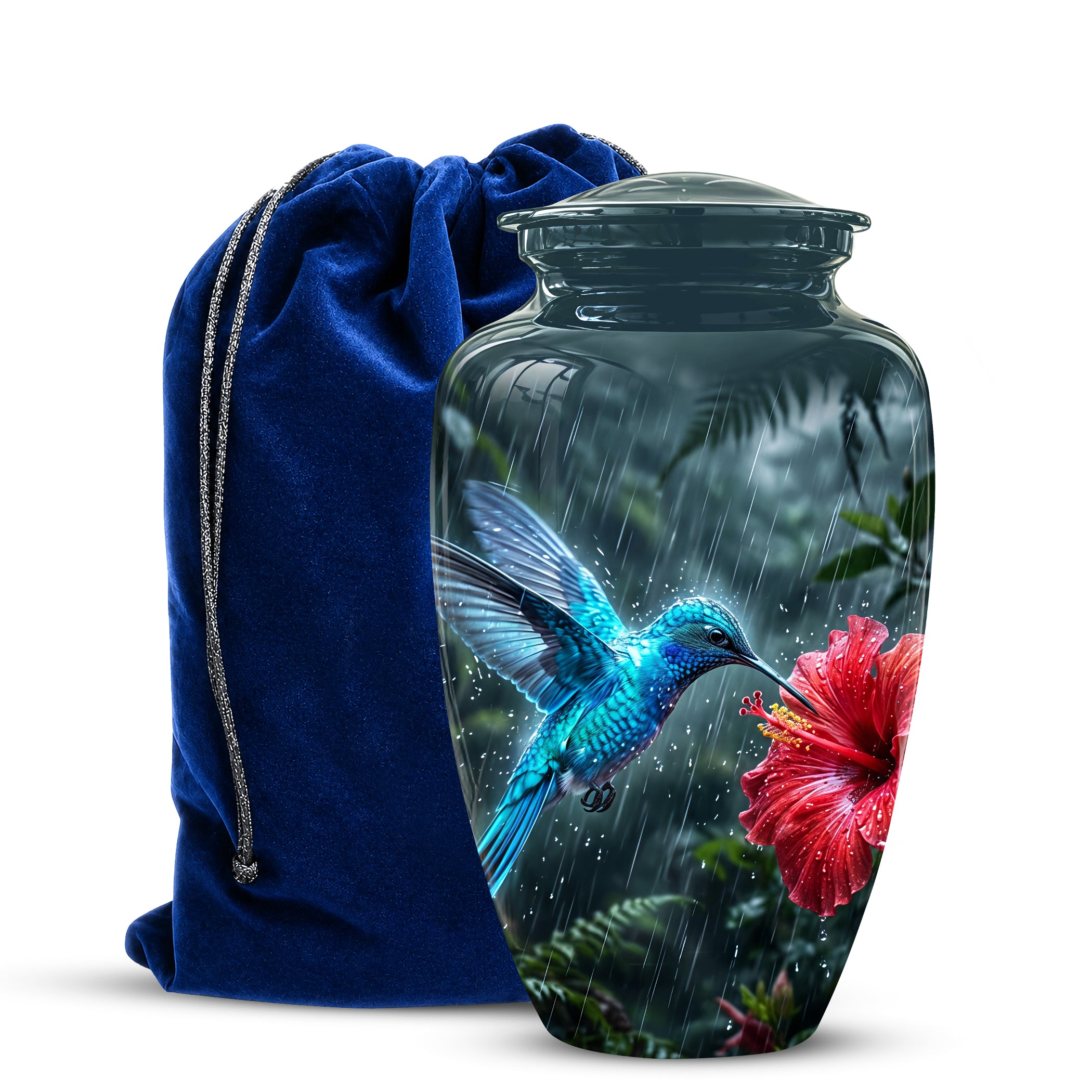 Blue Hummingbird With Red Flower - Personalized Memorial Urns For Ashes