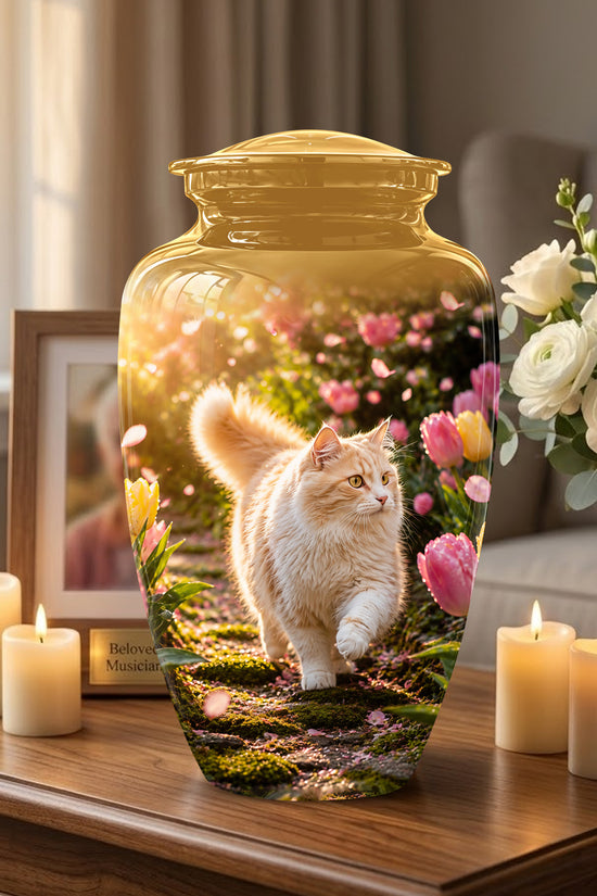 Brown Cat Cremation Urn - Custom Handcrafted Burial Urns For Pet Ashes