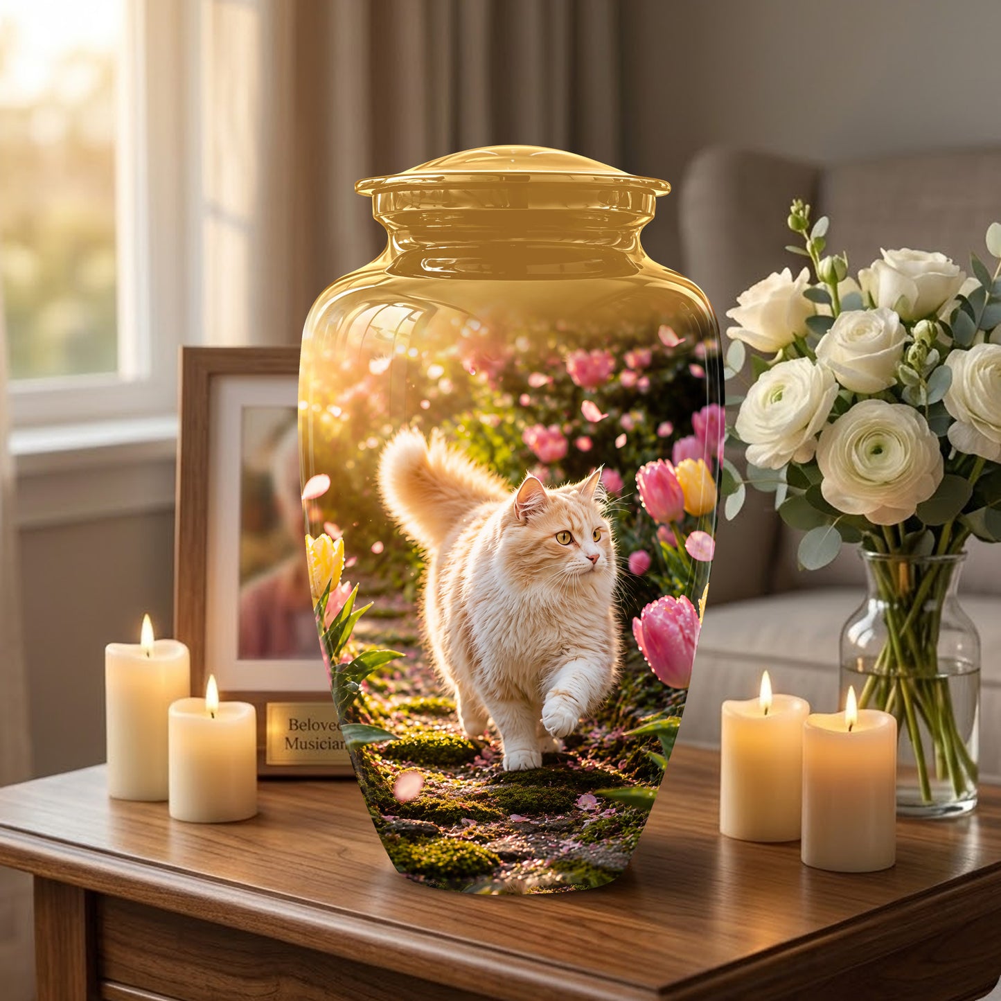 Brown Cat Cremation Urn - Custom Handcrafted Burial Urns For Pet Ashes
