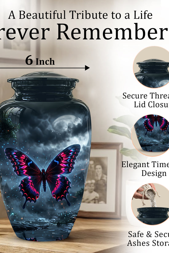 Colorful Butterfly Cremation Urn - Personalized Black Memorial Urns