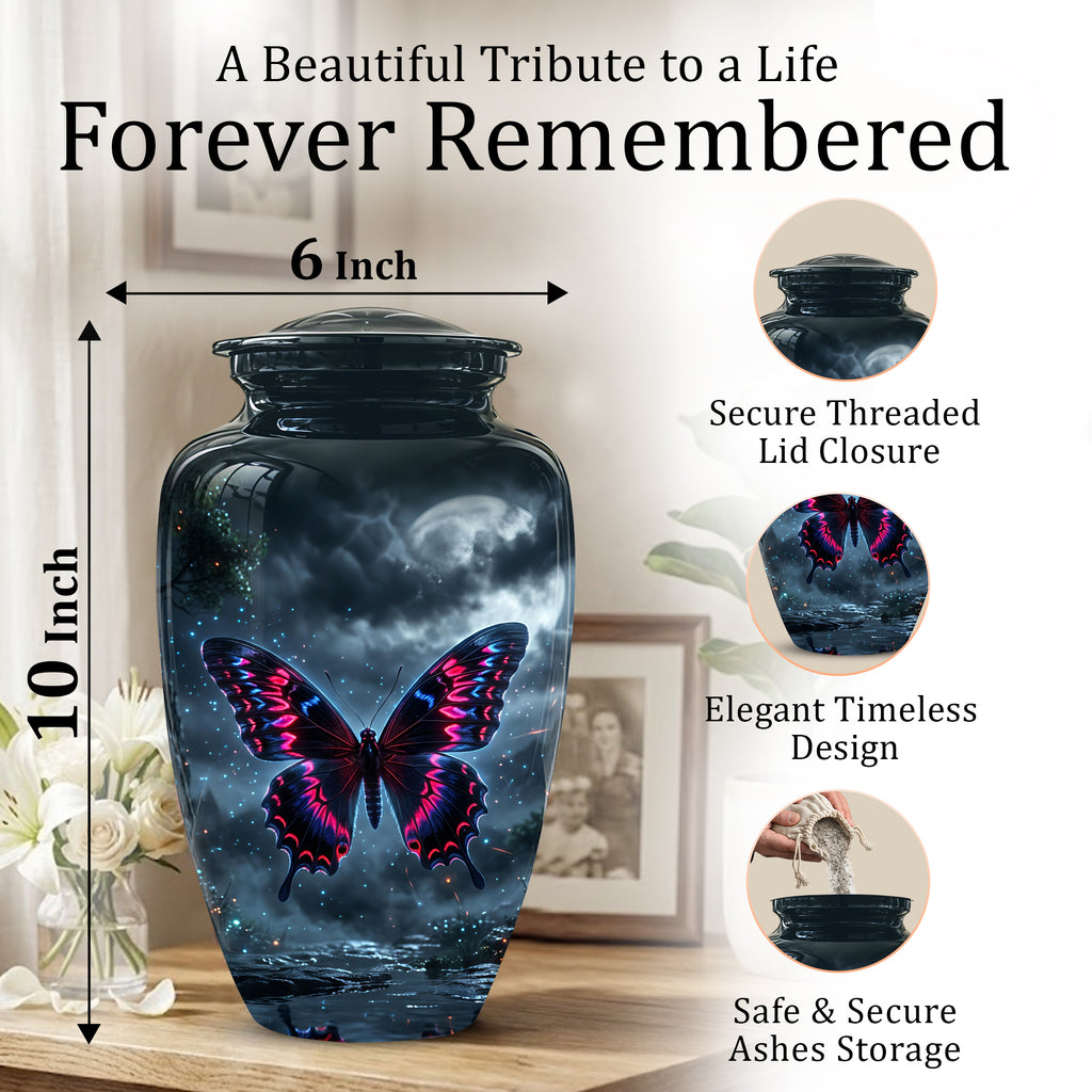 Colorful Butterfly Cremation Urn - Personalized Black Memorial Urns