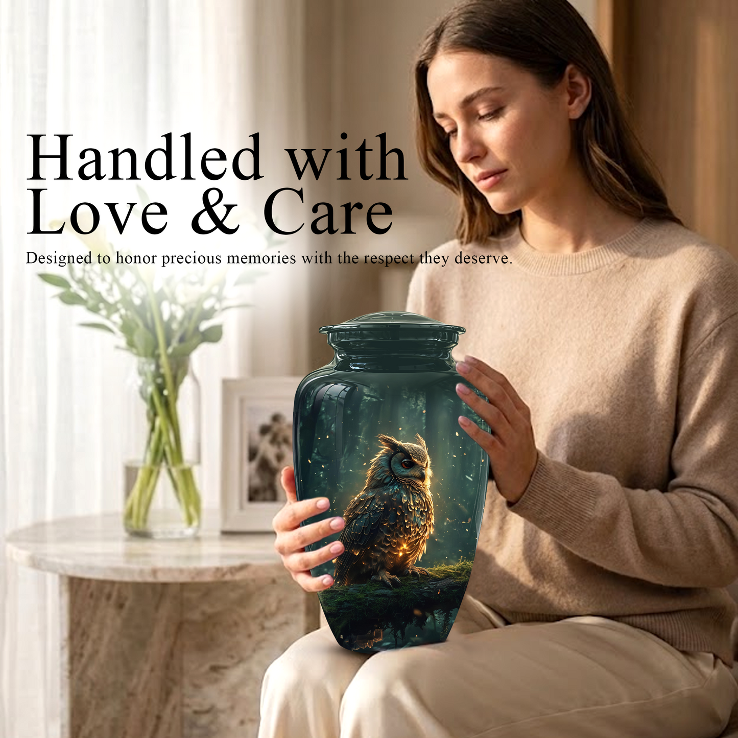 Mystical Owl Cremation Urn - Green Burial Urns For Human Ashes
