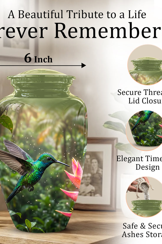 Celestial Flying Green Hummingbird Urn - Majestic Handcrafted Burial Urn