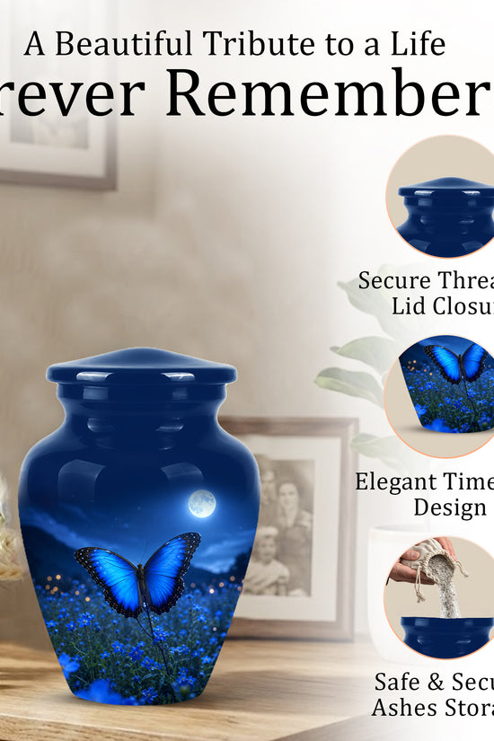 Personalized Blue Butterfly Cremation Urn - Handcrafted Urns For Mom