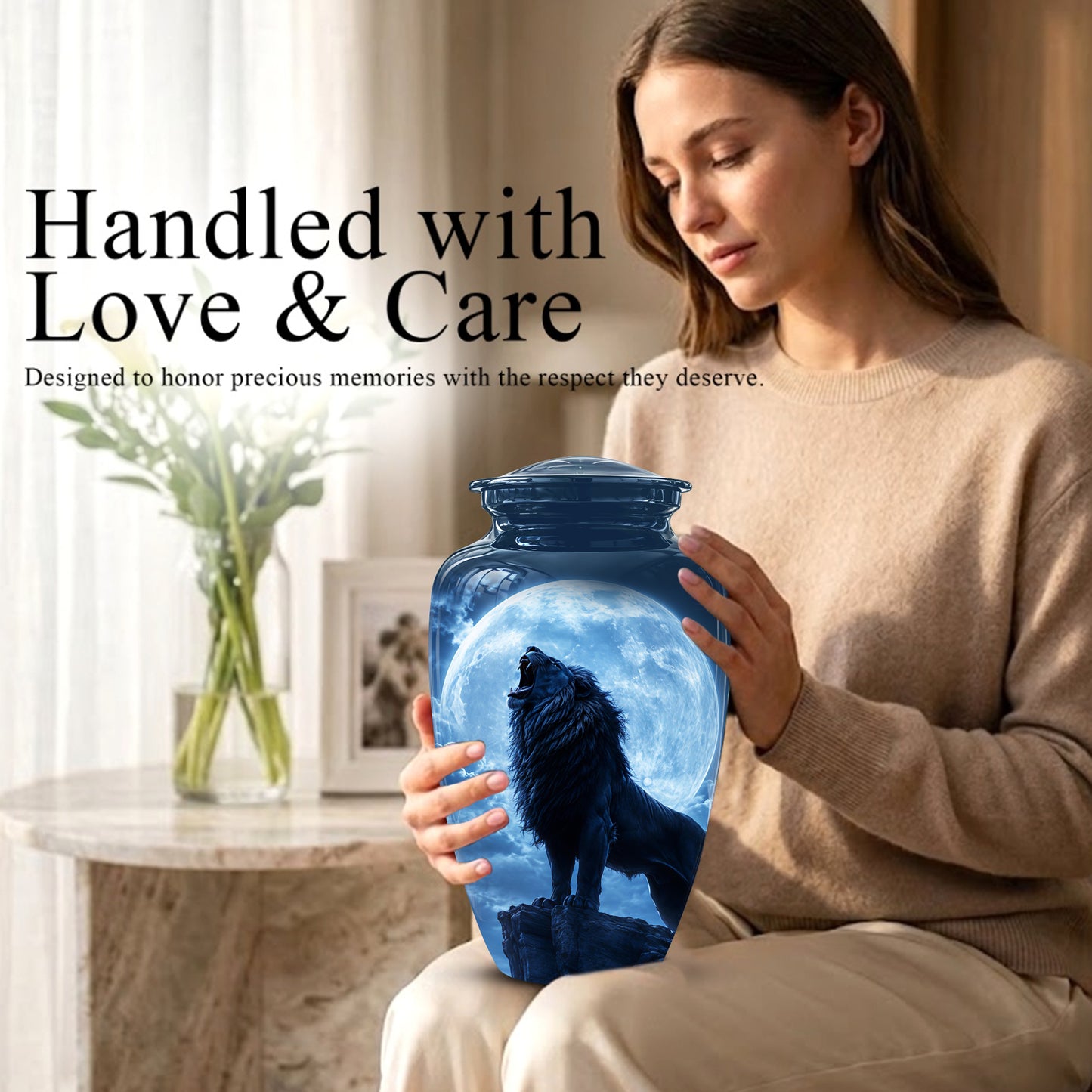Roaring Lion Cremation Urn - Handcrafted Personalized Urns For Ashes