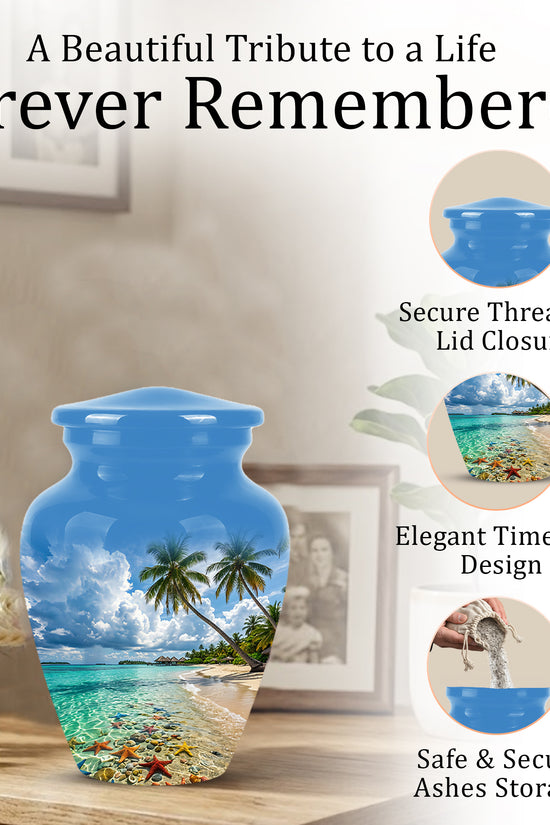 Beach Themed Burial Urn - Blue Sky Memorial Urns For Human Ashes