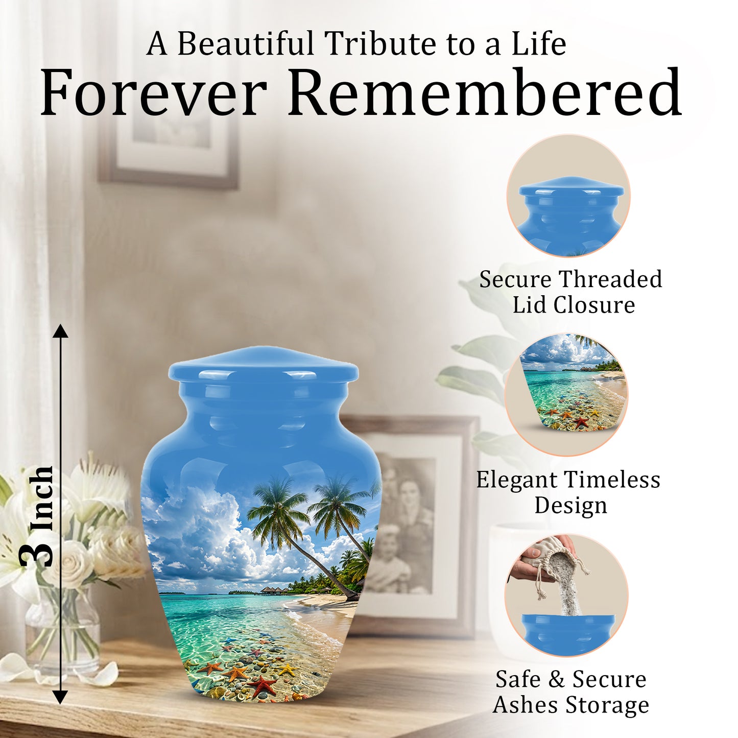 Beach Themed Burial Urn - Blue Sky Memorial Urns For Human Ashes