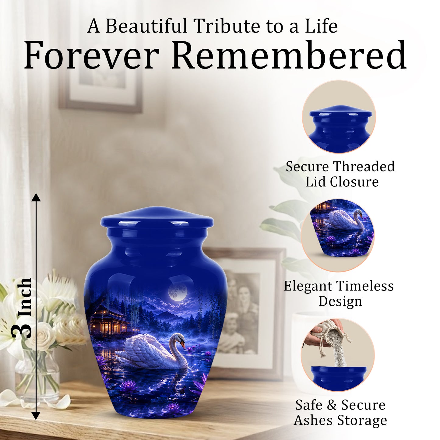 White Swan Memorial Urn - Personalized Funeral Urns On Sale For Ashes