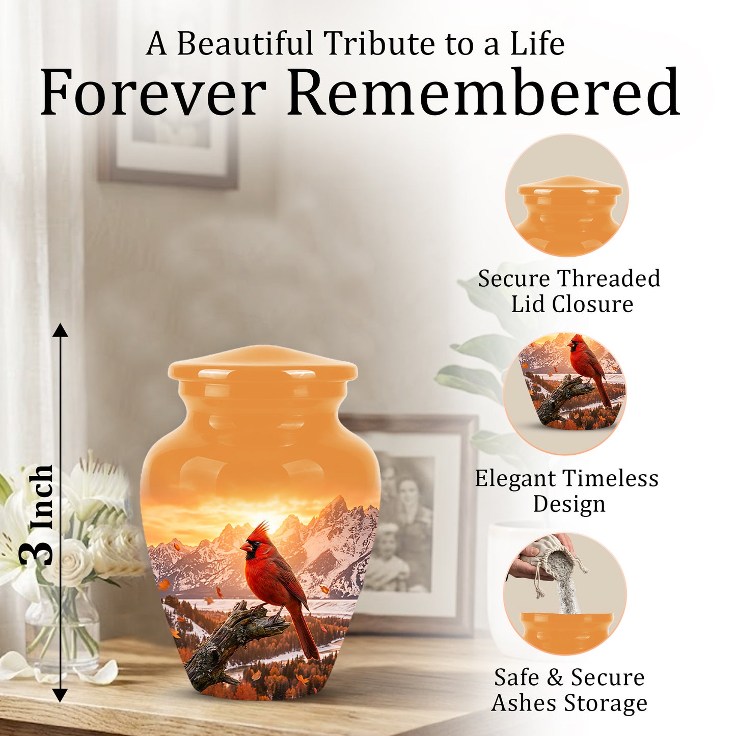 Red Cardinal Bird Burial Urn - Personalized Handcrafted Urns For Ashes