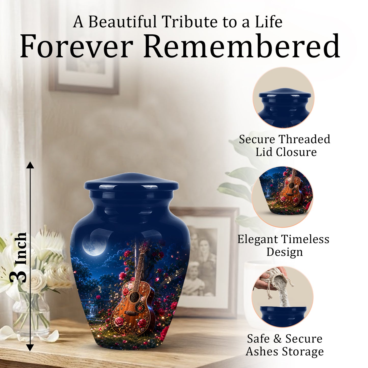 Starry Guitar Memorial Urn - Artistic Funeral Urns For Musicians Ashes