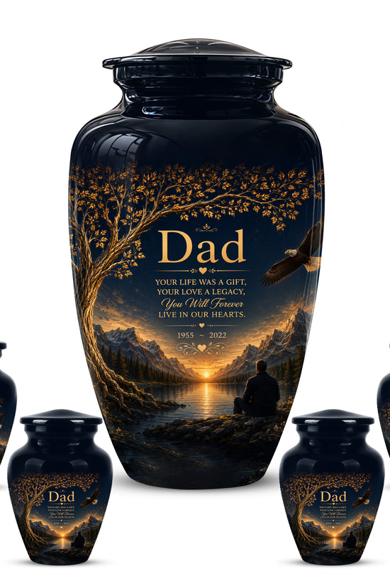 Mountain Memorial Urn for Dad – Black Funeral Urn for Human Ashes