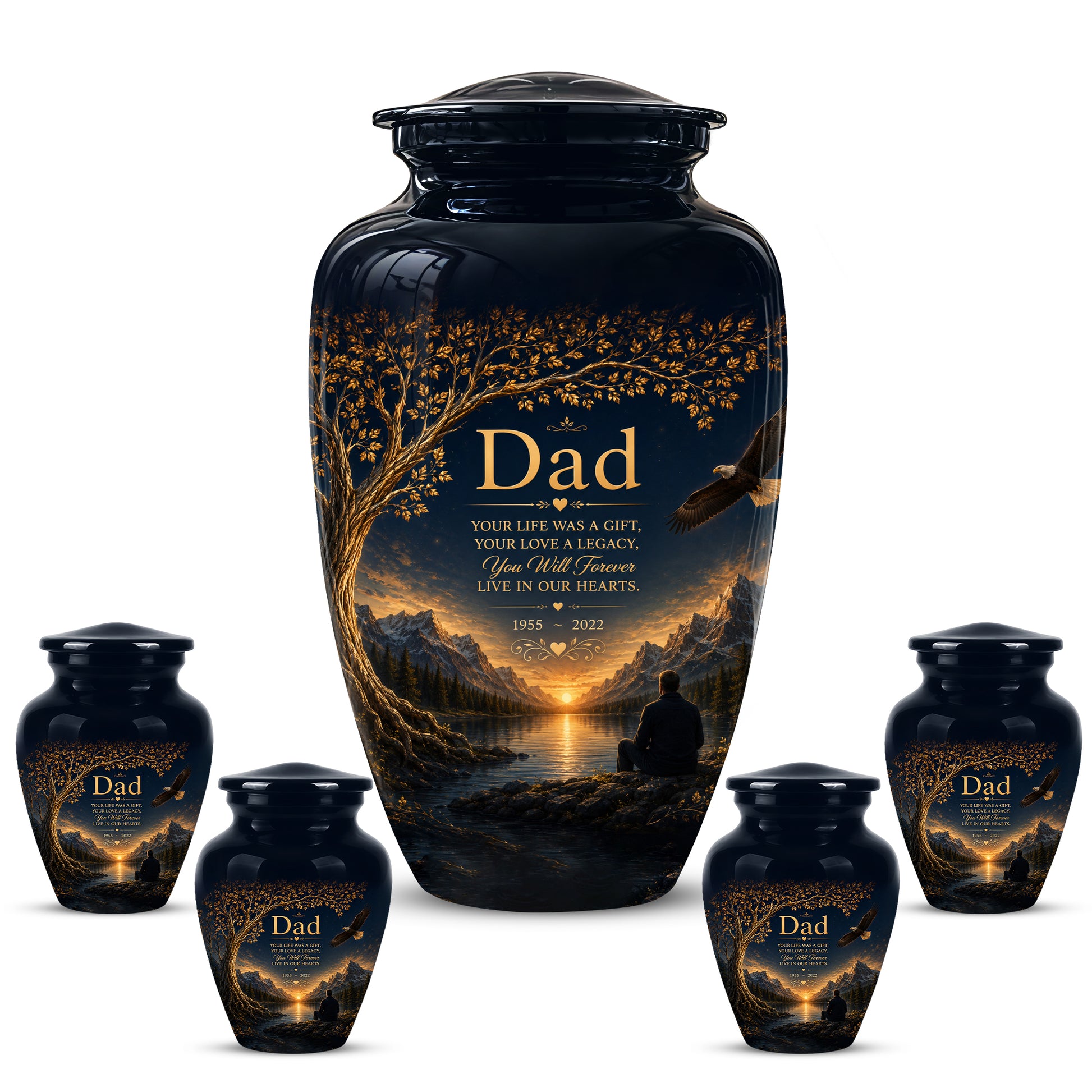 Mountain Memorial Urn for Dad – Black Funeral Urn for Human Ashes