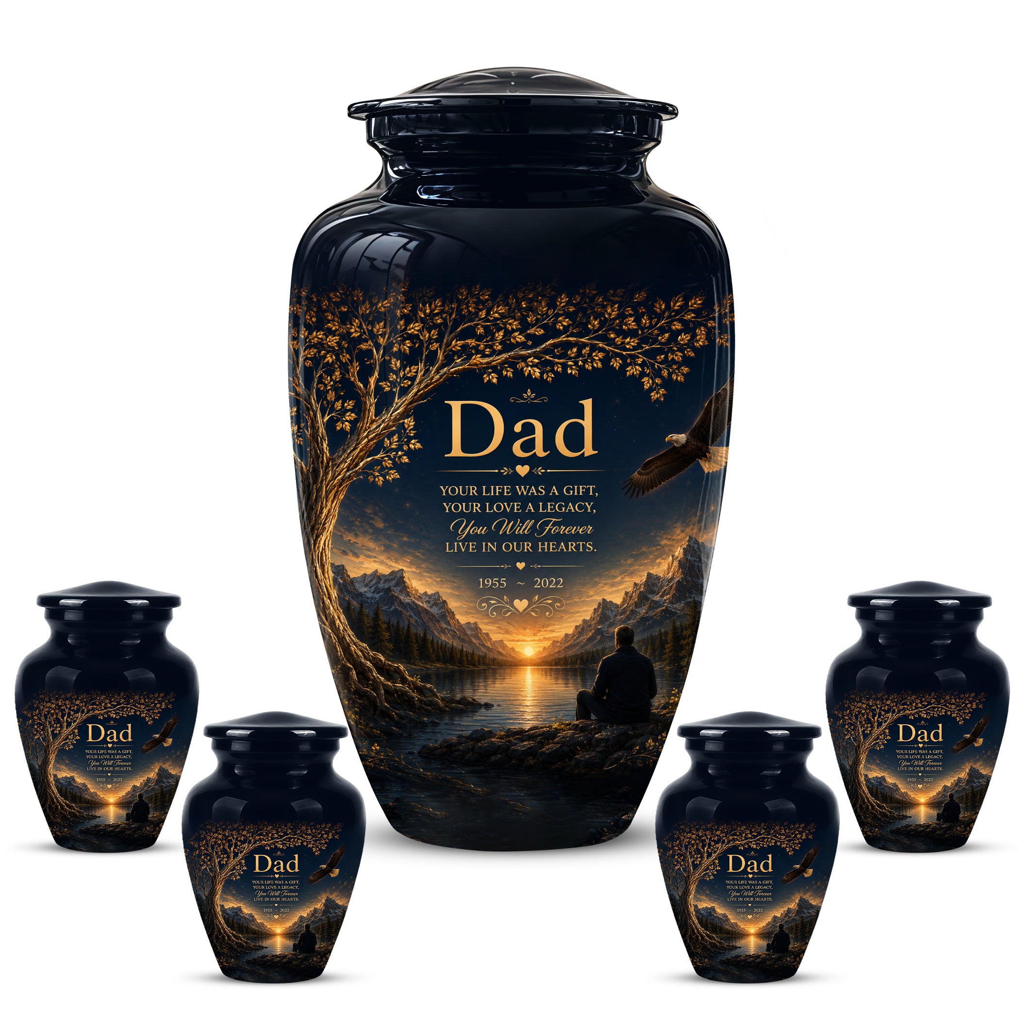 Mountain Memorial Urn for Dad – Black Funeral Urn for Human Ashes