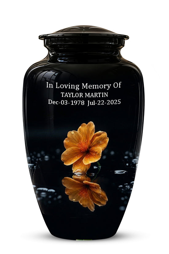 Decorative Yellow Flower Themed Urn - Decorative Black Urns For Ashes