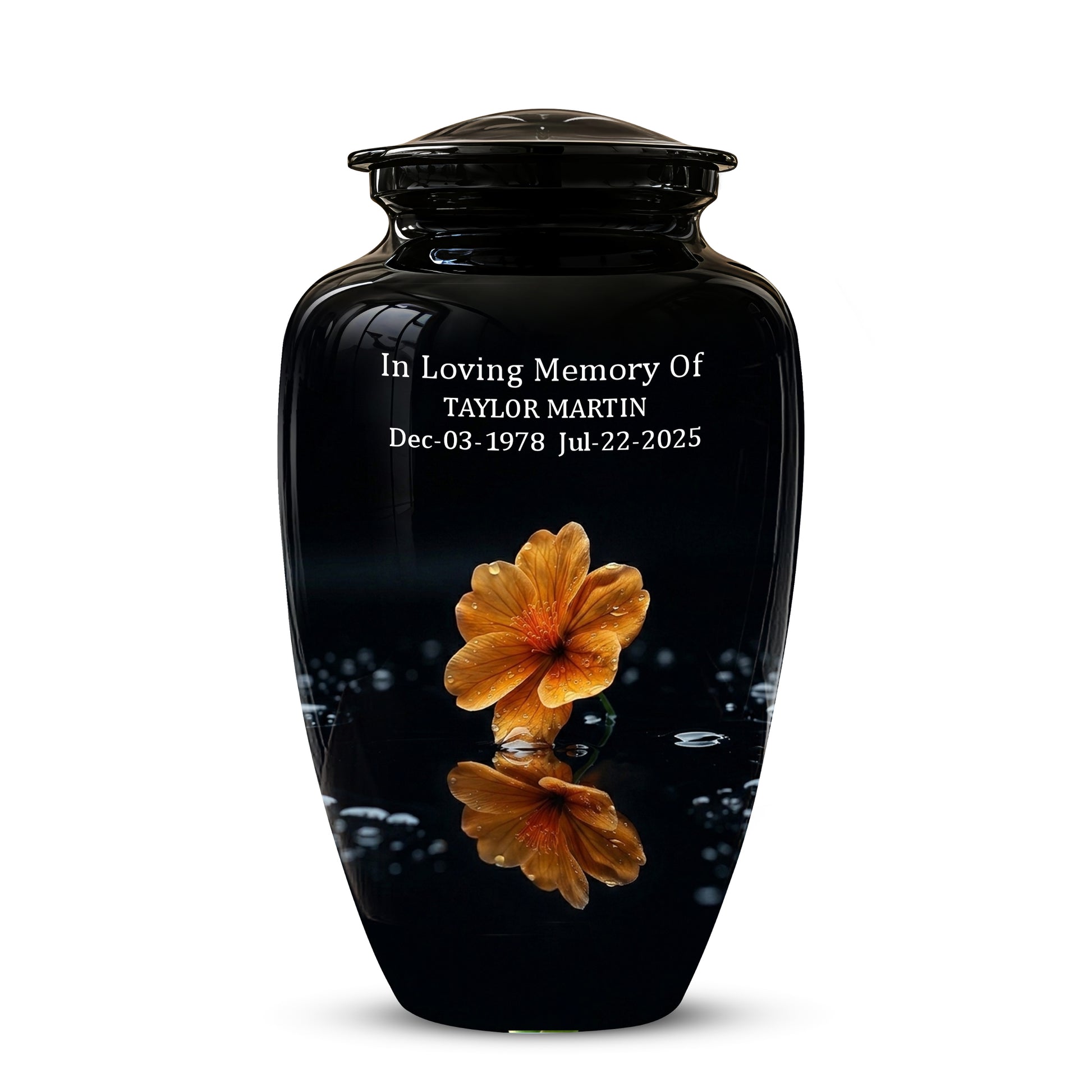 Decorative Yellow Flower Themed Urn - Decorative Black Urns For Ashes