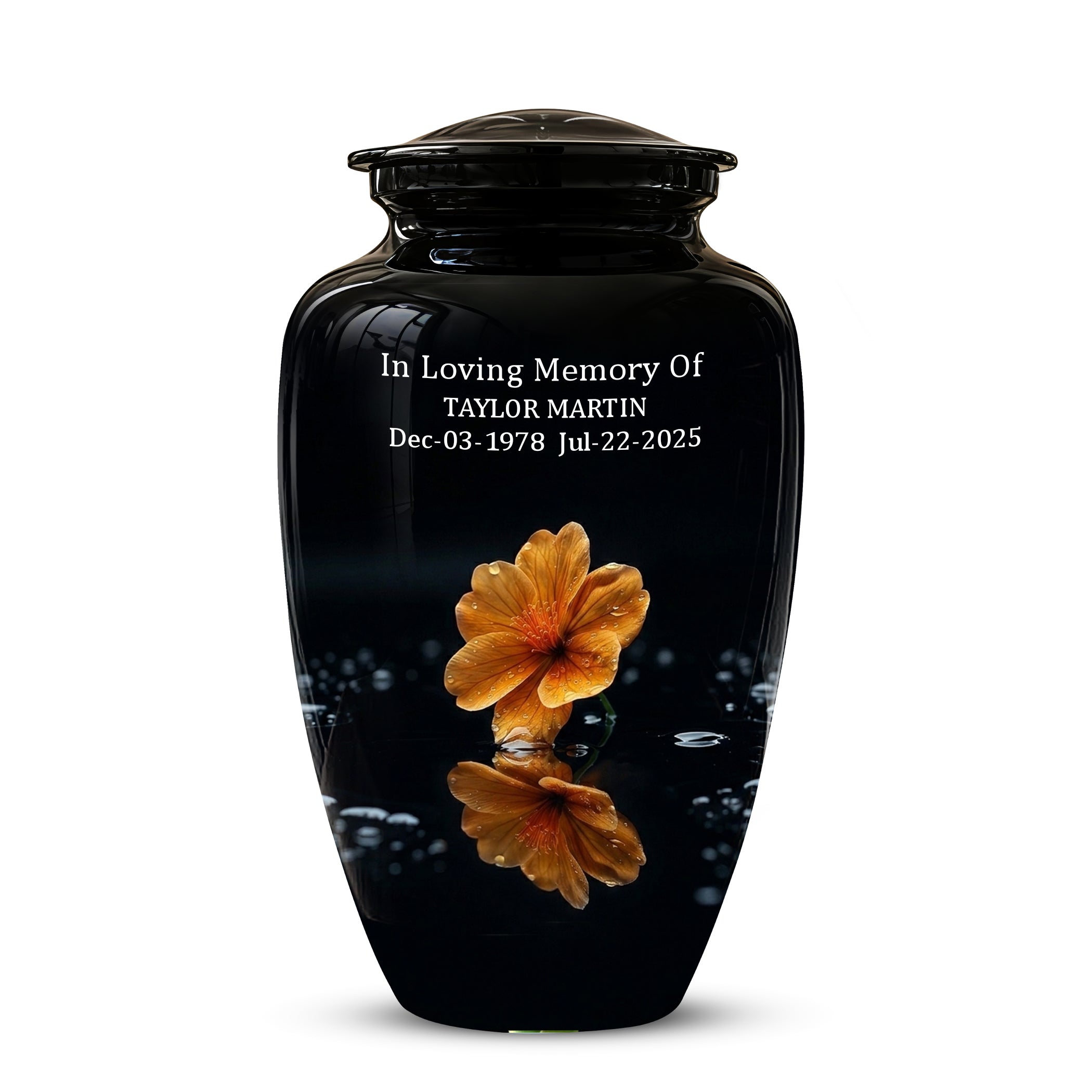 Decorative Yellow Flower Themed Urn - Decorative Black Urns For Ashes